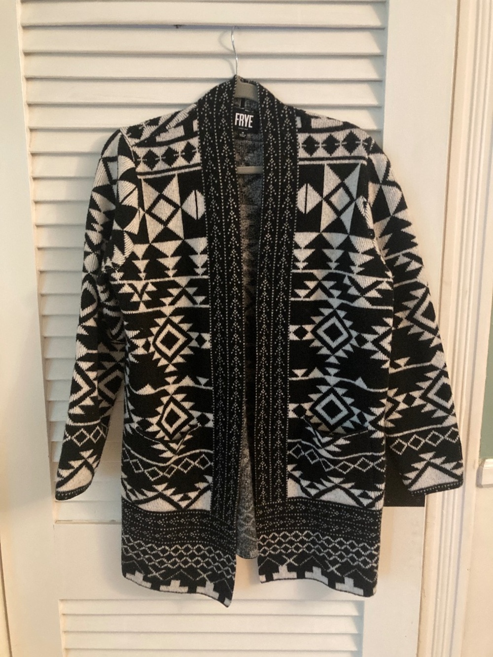 Frye Women's Open-Front cardigan in Black and White Medium
